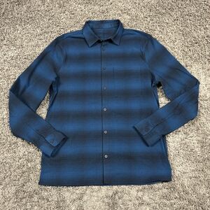 Lululemon Flannel Shirt Mens Large Black Blue Masons Peak Long Sleeve Button Up